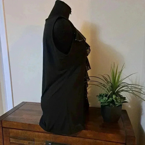 Travel by  Tribal Black Beaded Top Sleeveless Ruffle Women's Medium Embellished - Picture 6 of 12